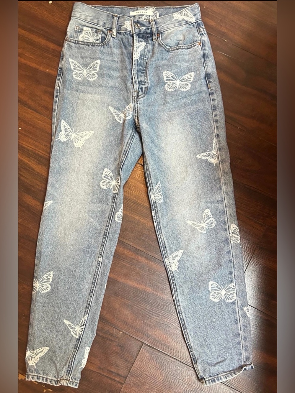 PacSun Light Blue Denim High-Rise Jeans with White Butterfly Print